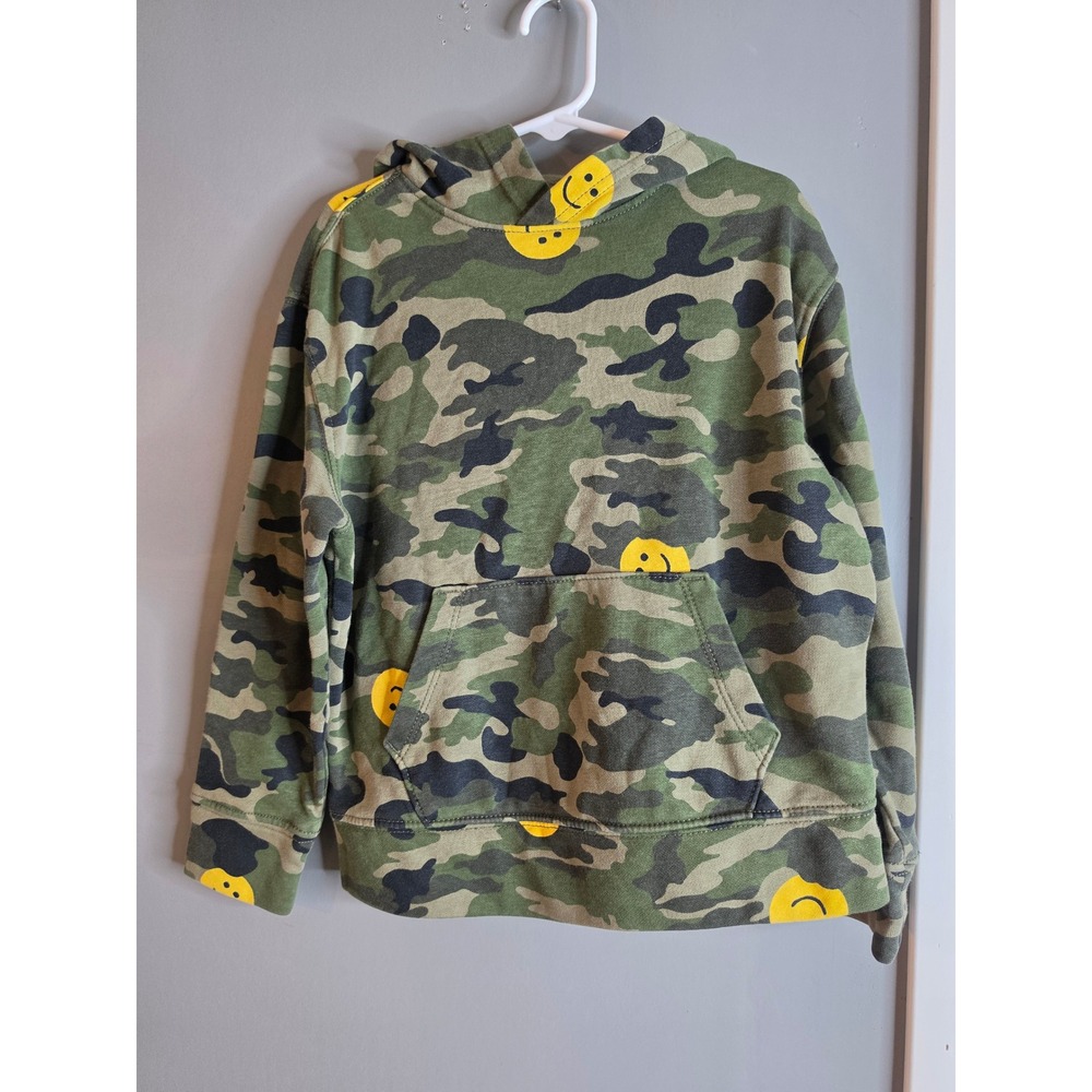 Old Navy Boys Camo Smiley Face Pullover Hoodie Green Camouflage Size S 6-7
